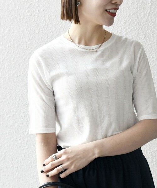 SHIPS for women/シップスウィメン SHIPS any:〈洗濯機可能〉シアー リブ ハーフ スリーブ クルーネック TEE ホワイト ONE SIZE SHIPS for women/シップスウィメン SHIPS any:〈洗濯機可能〉シアー リブ ハーフ スリーブ クルーネック TEE ホワイト ONE SIZE