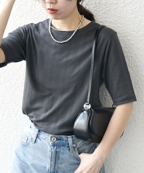 SHIPS for women/シップスウィメン SHIPS any:〈洗濯機可能〉シアー リブ ハーフ スリーブ クルーネック TEE チャコールグレー ONE SIZE SHIPS for women/シップスウィメン SHIPS any:〈洗濯機可能〉シアー リブ ハーフ スリーブ クルーネック TEE チャコールグレー ONE SIZE