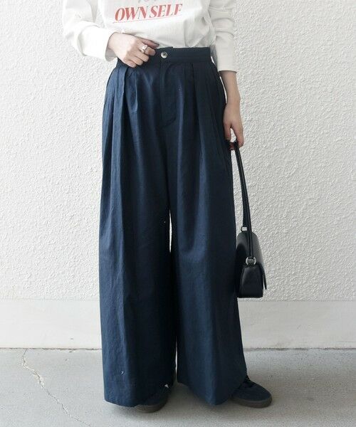 SHIPS for women/シップスウィメン SHIPS any:〈洗濯機可能〉リネン ミックス タック フレア ワイド パンツ ネイビー 40 SHIPS for women/シップスウィメン SHIPS any:〈洗濯機可能〉リネン ミックス タック フレア ワイド パンツ ネイビー 40