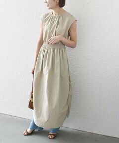 SHIPS / シップス ロング・マキシ丈ワンピース | SHIPS any:〈洗濯機可能〉ナイロン サイド ギャザー フレンチスリーブ ワンピース