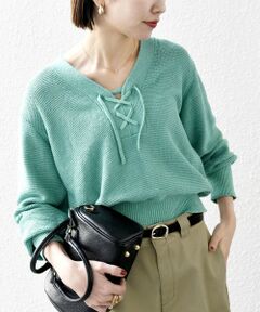 SHIPS / シップス ニット・セーター | SHIPS any: シルク コットン レースアップ ニット プルオーバー
