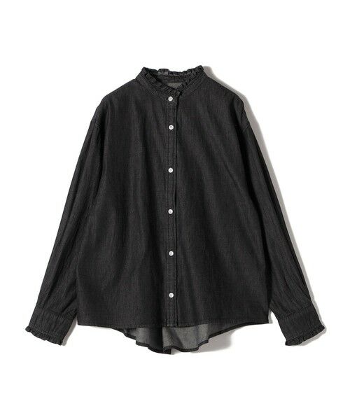 SHIPS for women/シップスウィメン SHIPS Colors:〈洗濯機可能〉フリルネック デニム シャツ ブラック ONE SIZE SHIPS for women/シップスウィメン SHIPS Colors:〈洗濯機可能〉フリルネック デニム シャツ ブラック ONE SIZE