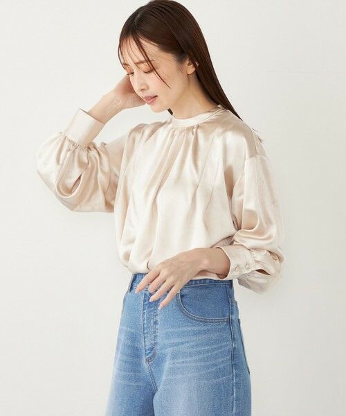 SHIPS for women/シップスウィメン SHIPS Colors:〈手洗い可能〉サテン ハイネック タック ブラウス ベージュ ONE SIZE SHIPS for women/シップスウィメン SHIPS Colors:〈手洗い可能〉サテン ハイネック タック ブラウス ベージュ ONE SIZE