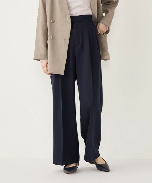 SHIPS for women/シップスウィメン SHIPS Colors:〈手洗い可能〉 メランジ タック ワイドパンツ ネイビー SMALL SHIPS for women/シップスウィメン SHIPS Colors:〈手洗い可能〉 メランジ タック ワイドパンツ ネイビー SMALL