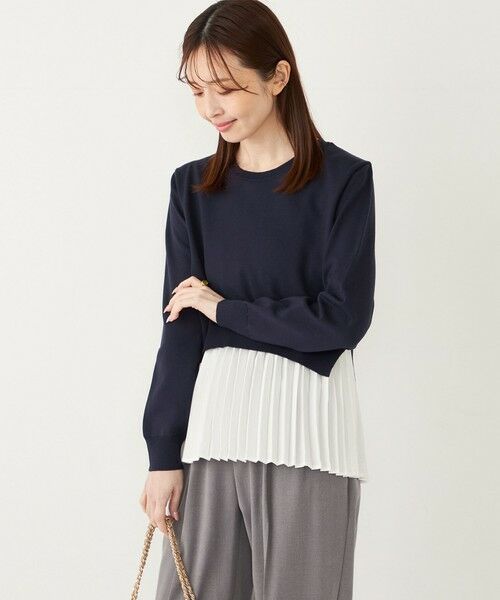 SHIPS for women/シップスウィメン SHIPS Colors:〈手洗い可能〉ヘムプリーツ ドッキング ニット ネイビー ONE SIZE SHIPS for women/シップスウィメン SHIPS Colors:〈手洗い可能〉ヘムプリーツ ドッキング ニット ネイビー ONE SIZE