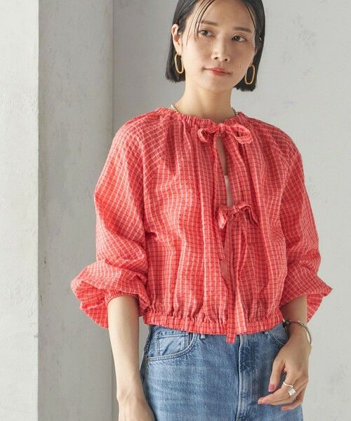 SHIPS for women/シップスウィメン 〈手洗い可能〉DEVEAUX サッカー チェック リボン ブラウス オレンジ系 ONE SIZE SHIPS for women/シップスウィメン 〈手洗い可能〉DEVEAUX サッカー チェック リボン ブラウス オレンジ系 ONE SIZE