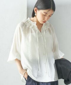 SHIPS / シップス シャツ・ブラウス | 〈手洗い可能〉シルク混 シアー フリル ネック ギャザー ブラウス