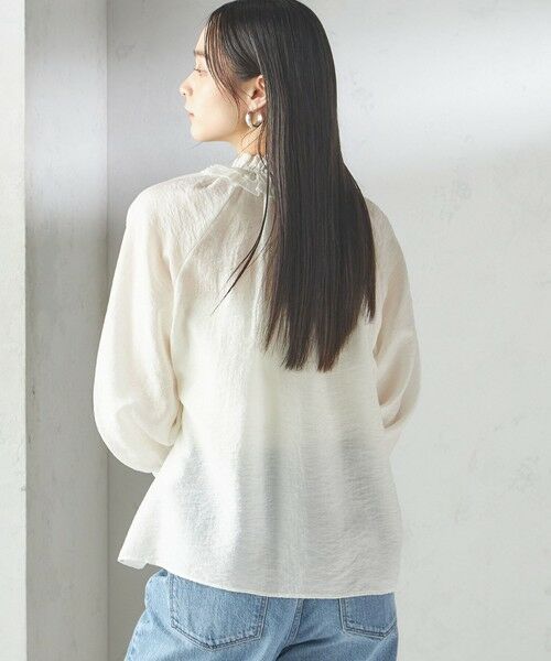 SINME シンメ フリル付ブラウス バンドカラーシャツ シルク混