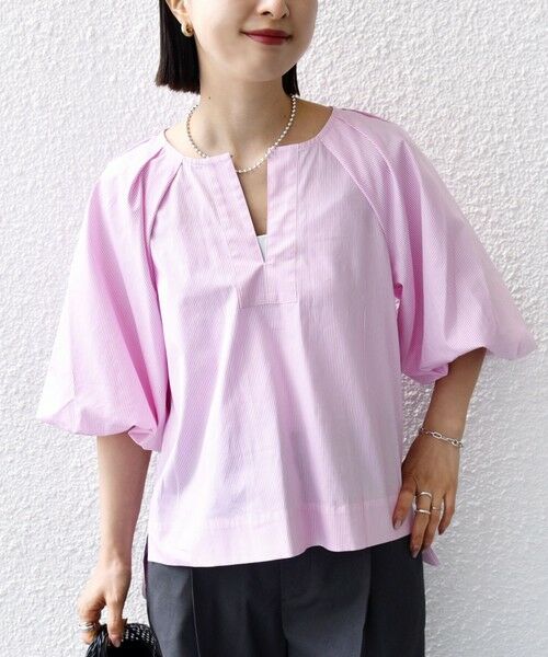 SHIPS for women/シップスウィメン 〈手洗い可能〉ストライプ バルーン ブラウス ピンク系 ONE SIZE SHIPS for women/シップスウィメン 〈手洗い可能〉ストライプ バルーン ブラウス ピンク系 ONE SIZE