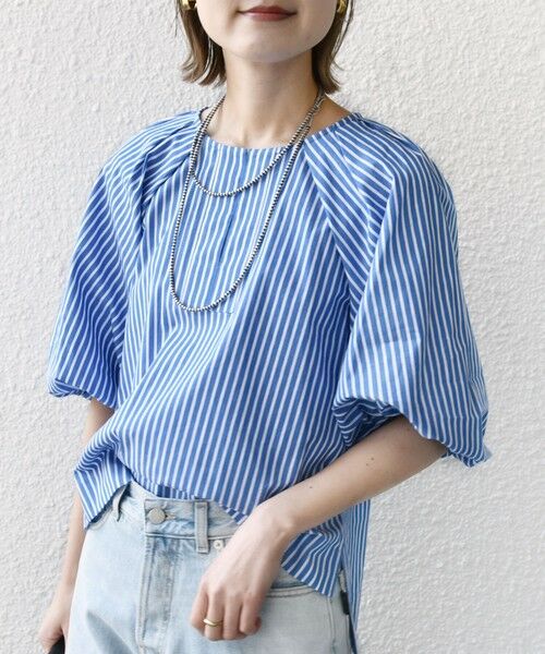 SHIPS for women/シップスウィメン 〈手洗い可能〉ストライプ バルーン ブラウス ブルー ONE SIZE SHIPS for women/シップスウィメン 〈手洗い可能〉ストライプ バルーン ブラウス ブルー ONE SIZE