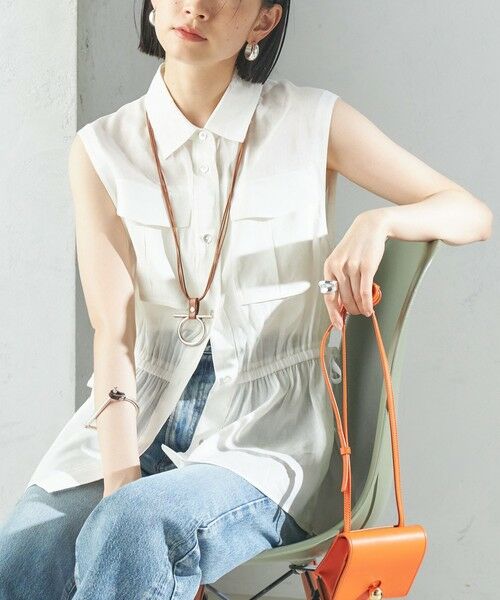 SHIPS for women/シップスウィメン 〈手洗い可能〉IMPERIAL LINEN Wポケット ノースリーブ シャツ オフホワイト ONE SIZE SHIPS for women/シップスウィメン 〈手洗い可能〉IMPERIAL LINEN Wポケット ノースリーブ シャツ オフホワイト ONE SIZE