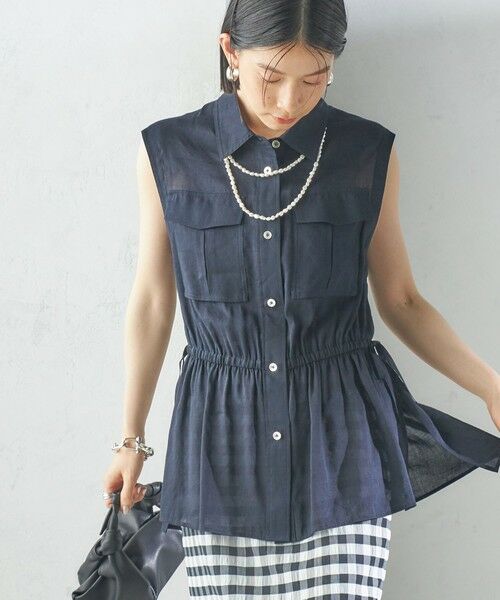 SHIPS for women/シップスウィメン 〈手洗い可能〉IMPERIAL LINEN Wポケット ノースリーブ シャツ ネイビー ONE SIZE SHIPS for women/シップスウィメン 〈手洗い可能〉IMPERIAL LINEN Wポケット ノースリーブ シャツ ネイビー ONE SIZE