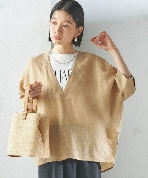 美品＊セントセシリア リネンスキッパーブラウス モスグリーン 日本製 麻100 美品＊セントセシリア リネンスキッパーブラウス モスグリーン