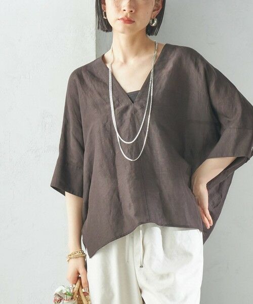 SHIPS for women/シップスウィメン 《予約》【一部WEB限定】〈手洗い可能〉IMPERIAL LINEN スキッパー ブラウス ブラウン ONE SIZE SHIPS for women/シップスウィメン 《予約》【一部WEB限定】〈手洗い可能〉IMPERIAL LINEN スキッパー ブラウス ブラウン ONE SIZE