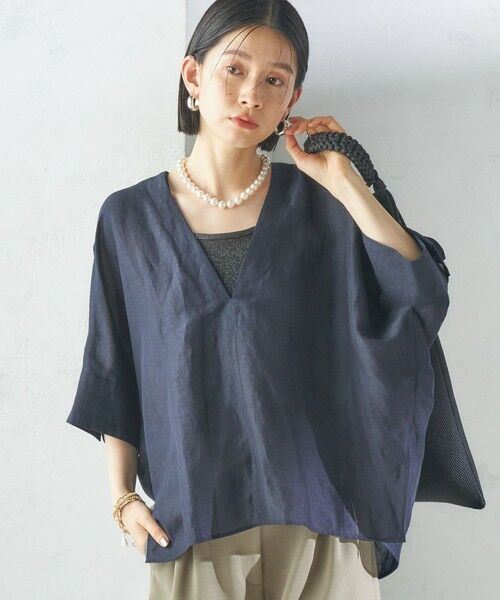 SHIPS for women/シップスウィメン 《予約》【一部WEB限定】〈手洗い可能〉IMPERIAL LINEN スキッパー ブラウス ネイビー ONE SIZE SHIPS for women/シップスウィメン 《予約》【一部WEB限定】〈手洗い可能〉IMPERIAL LINEN スキッパー ブラウス ネイビー ONE SIZE