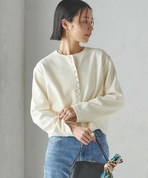 SHIPS / シップス カーディガン・ボレロ | 〈手洗い可能〉ブークレ ダブル ニット パールモチーフボタン カーディガン | 詳細10