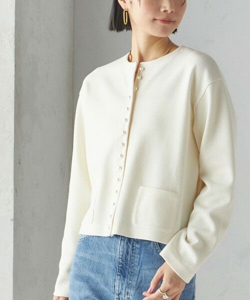 SHIPS for women/シップスウィメン 〈手洗い可能〉ブークレ ダブル ニット パールモチーフボタン カーディガン オフホワイト ONE SIZE SHIPS for women/シップスウィメン 〈手洗い可能〉ブークレ ダブル ニット パールモチーフボタン カーディガン オフホワイト ONE SIZE