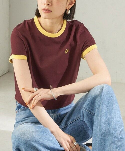 SHIPS / シップス Tシャツ | 《一部追加予約》FRED PERRY:G9163 CROPPED RINGER TEE（ワイン）