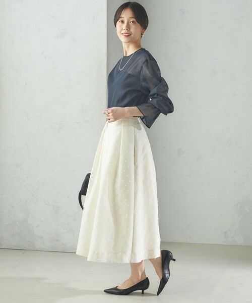 美品✨12万 フォクシー コットンシルク フレアスカート 裾レース ドット 38 コットンシルクボリュームスカート/洗える(ロング・マキシ丈
