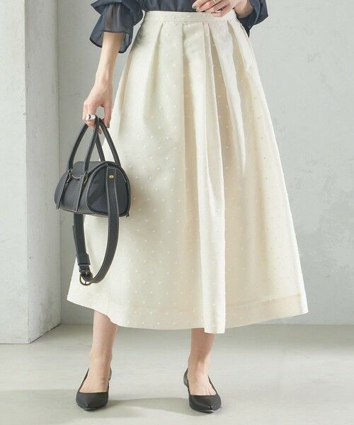 美品✨12万 フォクシー コットンシルク フレアスカート 裾レース ドット 38 コットンシルクボリュームスカート/洗える(ロング・マキシ丈