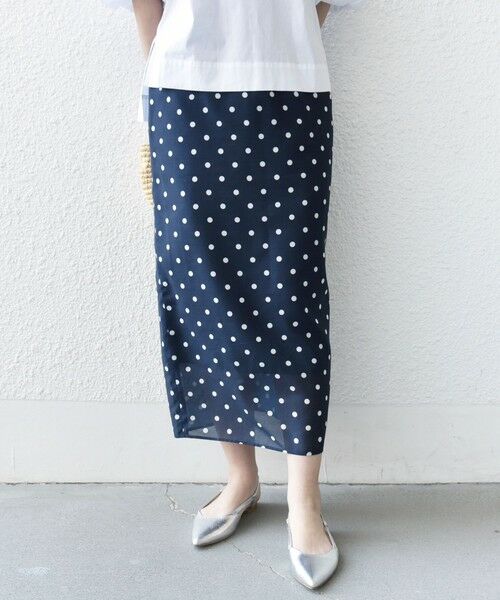 SHIPS / シップス ロング・マキシ丈スカート | 《予約》〈手洗い可能〉ウエスト ゴム シアー ドット タイト スカート | 詳細1