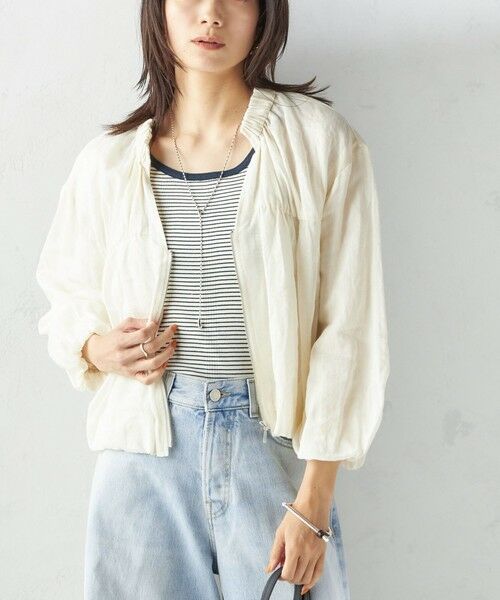 SHIPS for women/シップスウィメン 〈手洗い可能〉バック ギャザー リネン ジップ ブルゾン オフホワイト ONE SIZE SHIPS for women/シップスウィメン 〈手洗い可能〉バック ギャザー リネン ジップ ブルゾン オフホワイト ONE SIZE