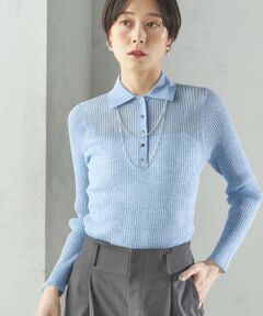 SHIPS / シップス ニット・セーター | 《予約》〈手洗い可能〉シアー リブ 長袖 ポロ ニット
