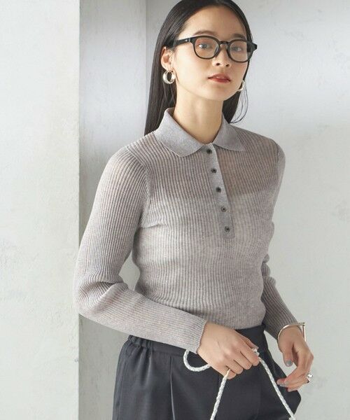 SHIPS for women/シップスウィメン 《予約》〈手洗い可能〉シアー リブ 長袖 ポロ ニット ライトグレー ONE SIZE SHIPS for women/シップスウィメン 《予約》〈手洗い可能〉シアー リブ 長袖 ポロ ニット ライトグレー ONE SIZE