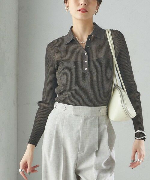 SHIPS / シップス ニット・セーター | 《予約》〈手洗い可能〉シアー リブ 長袖 ポロ ニット(ブラウン)