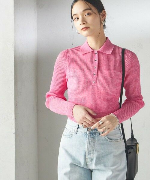 SHIPS for women/シップスウィメン 《予約》〈手洗い可能〉シアー リブ 長袖 ポロ ニット ピンク ONE SIZE SHIPS for women/シップスウィメン 《予約》〈手洗い可能〉シアー リブ 長袖 ポロ ニット ピンク ONE SIZE