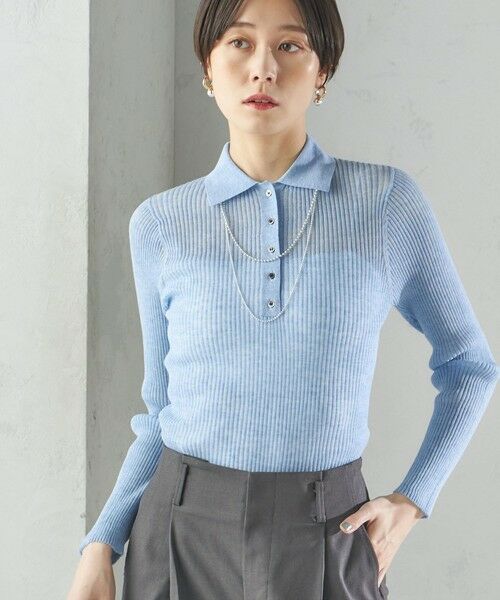 SHIPS for women/シップスウィメン 《予約》〈手洗い可能〉シアー リブ 長袖 ポロ ニット ライトブルー ONE SIZE SHIPS for women/シップスウィメン 《予約》〈手洗い可能〉シアー リブ 長袖 ポロ ニット ライトブルー ONE SIZE