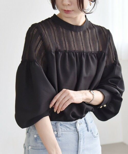 SHIPS for women/シップスウィメン quaranciel:〈手洗い可能〉ラッセル レース フィブリル ブラウス ブラック ONE SIZE SHIPS for women/シップスウィメン quaranciel:〈手洗い可能〉ラッセル レース フィブリル ブラウス ブラック ONE SIZE