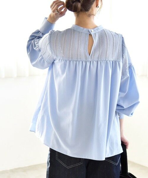 SHIPS / シップス シャツ・ブラウス | 《一部追加予約》quaranciel:〈手洗い可能〉ラッセル レース フィブリル ブラウス（ライトブルー）