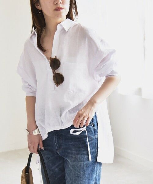 SHIPS / シップス シャツ・ブラウス | quaranciel:〈洗濯機可能〉リネン ミックス フロントギャザー スキッパー シャツ | 詳細6