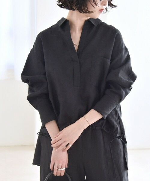 SHIPS / シップス シャツ・ブラウス | quaranciel :〈洗濯機可能〉ラミー ギャザー スキッパー プルオーバー シャツ | 詳細9