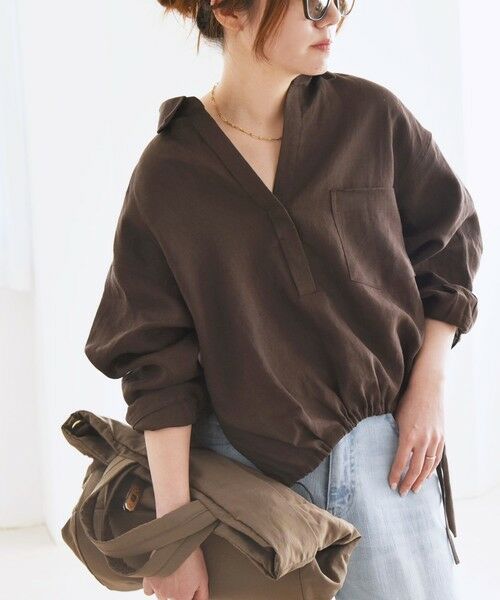 SHIPS for women/シップスウィメン quaranciel:〈洗濯機可能〉ラミー ギャザー スキッパー プルオーバー シャツ ブラウン ONE SIZE SHIPS for women/シップスウィメン quaranciel:〈洗濯機可能〉ラミー ギャザー スキッパー プルオーバー シャツ ブラウン ONE SIZE