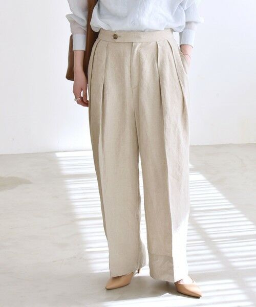 SHIPS for women/シップスウィメン quaranciel:〈洗濯機可能〉フラックス リネン タック ワイド パンツ ナチュラル 38 SHIPS for women/シップスウィメン quaranciel:〈洗濯機可能〉フラックス リネン タック ワイド パンツ ナチュラル 38