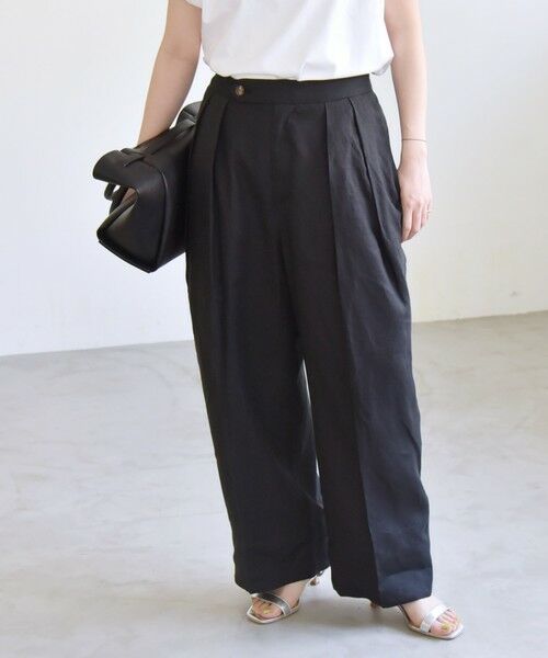 SHIPS for women/シップスウィメン quaranciel:〈洗濯機可能〉フラックス リネン タック ワイド パンツ ブラック 40 SHIPS for women/シップスウィメン quaranciel:〈洗濯機可能〉フラックス リネン タック ワイド パンツ ブラック 40