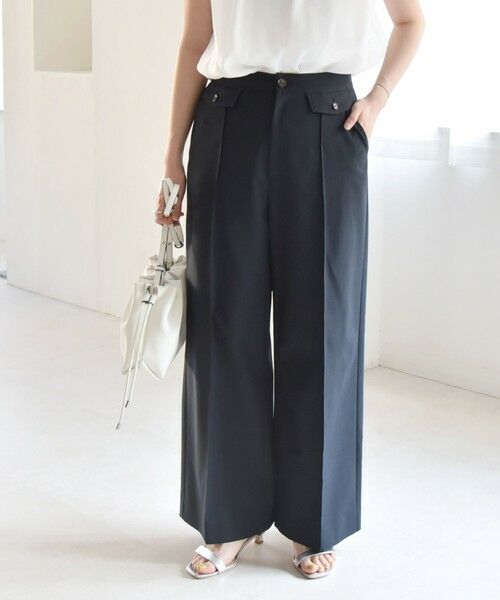 SHIPS for women/シップスウィメン quaranciel: フラップ デザイン センター シーム セミ ワイド パンツ(セットアップ対応) ネイビー 40 SHIPS for women/シップスウィメン quaranciel: フラップ デザイン センター シーム セミ ワイド パンツ(セットアップ対応) ネイビー 40