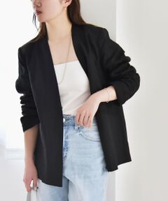 【ご希望価格】René⭐️ノーカラー黒ジャケット フリンジ仕上げ ノーカラージャケット（ブラック/黒色系・フリンジ