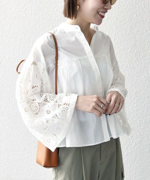 SHIPS / シップス シャツ・ブラウス | SHIPS any:〈手洗い可能〉パッチワーク レース スリーブ バンドカラー シャツ | 詳細10