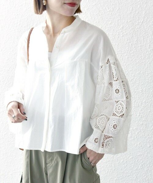 SHIPS / シップス シャツ・ブラウス | SHIPS any:〈手洗い可能〉パッチワーク レース スリーブ バンドカラー シャツ | 詳細11