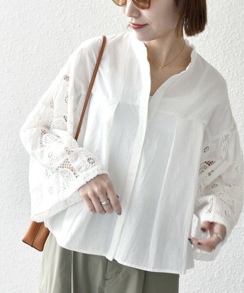 SHIPS / シップス シャツ・ブラウス | SHIPS any:〈手洗い可能〉パッチワーク レース スリーブ バンドカラー シャツ | 詳細12