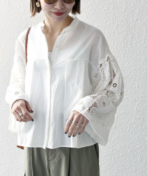 SHIPS / シップス シャツ・ブラウス | SHIPS any:〈手洗い可能〉パッチワーク レース スリーブ バンドカラー シャツ | 詳細13
