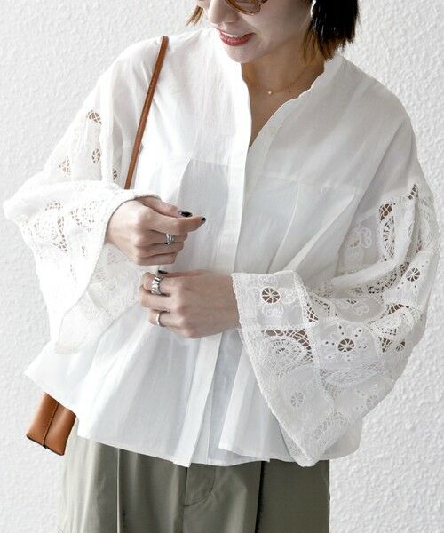 SHIPS / シップス シャツ・ブラウス | SHIPS any:〈手洗い可能〉パッチワーク レース スリーブ バンドカラー シャツ | 詳細14