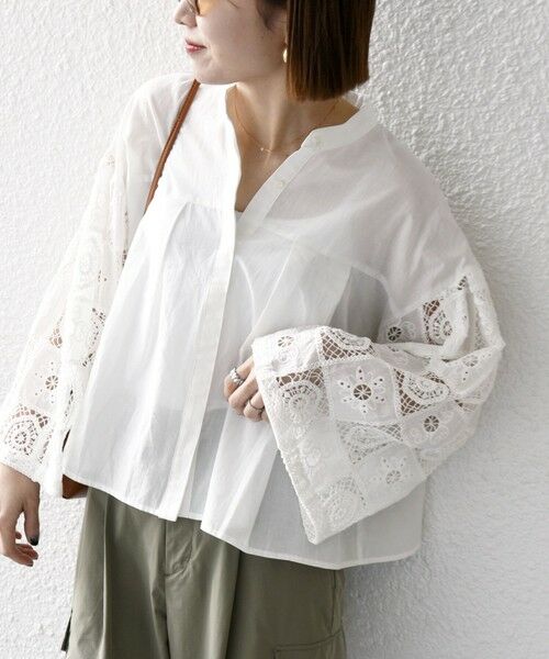 SHIPS / シップス シャツ・ブラウス | SHIPS any:〈手洗い可能〉パッチワーク レース スリーブ バンドカラー シャツ | 詳細3