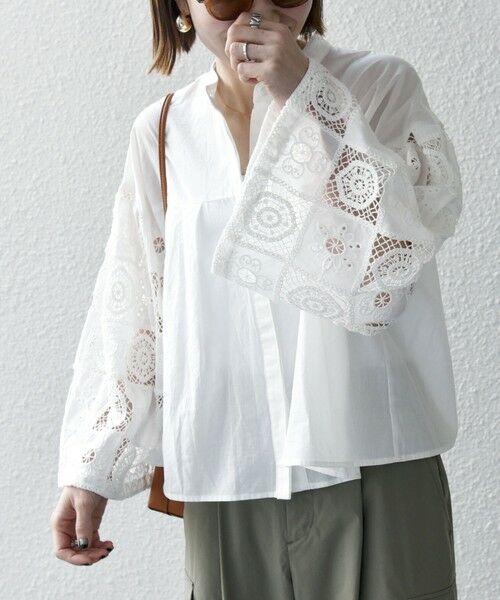 SHIPS / シップス シャツ・ブラウス | SHIPS any:〈手洗い可能〉パッチワーク レース スリーブ バンドカラー シャツ | 詳細6