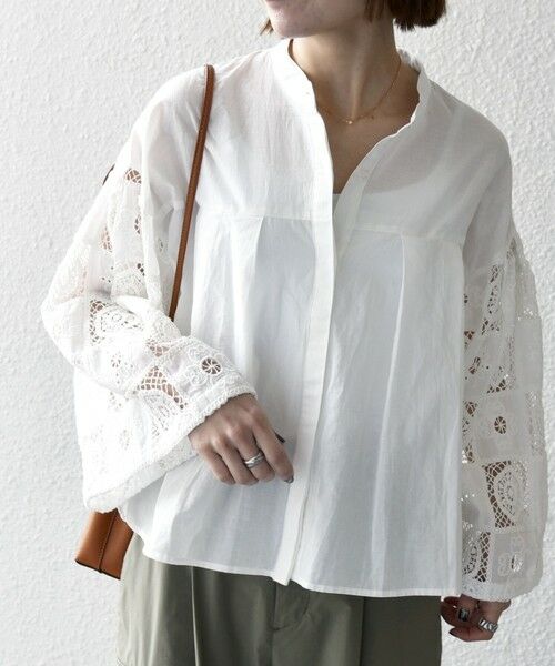 SHIPS / シップス シャツ・ブラウス | SHIPS any:〈手洗い可能〉パッチワーク レース スリーブ バンドカラー シャツ | 詳細7