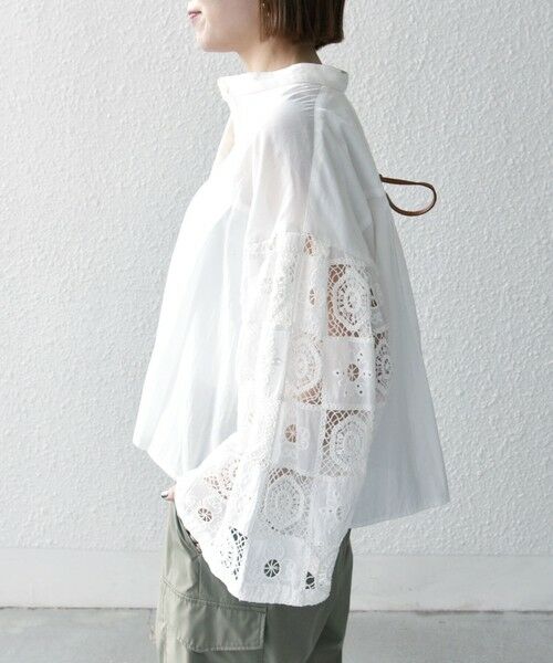 SHIPS / シップス シャツ・ブラウス | SHIPS any:〈手洗い可能〉パッチワーク レース スリーブ バンドカラー シャツ | 詳細8