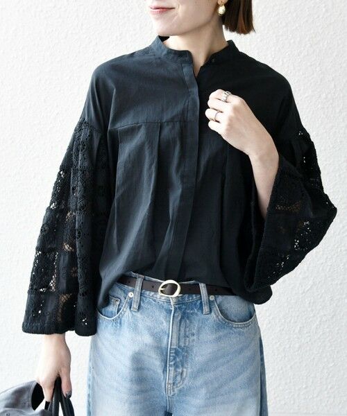 SHIPS / シップス シャツ・ブラウス | SHIPS any:〈手洗い可能〉パッチワーク レース スリーブ バンドカラー シャツ | 詳細25